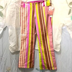 NWT S & D PINK/AVACADO STRIPED CROP PANTS SZ 4